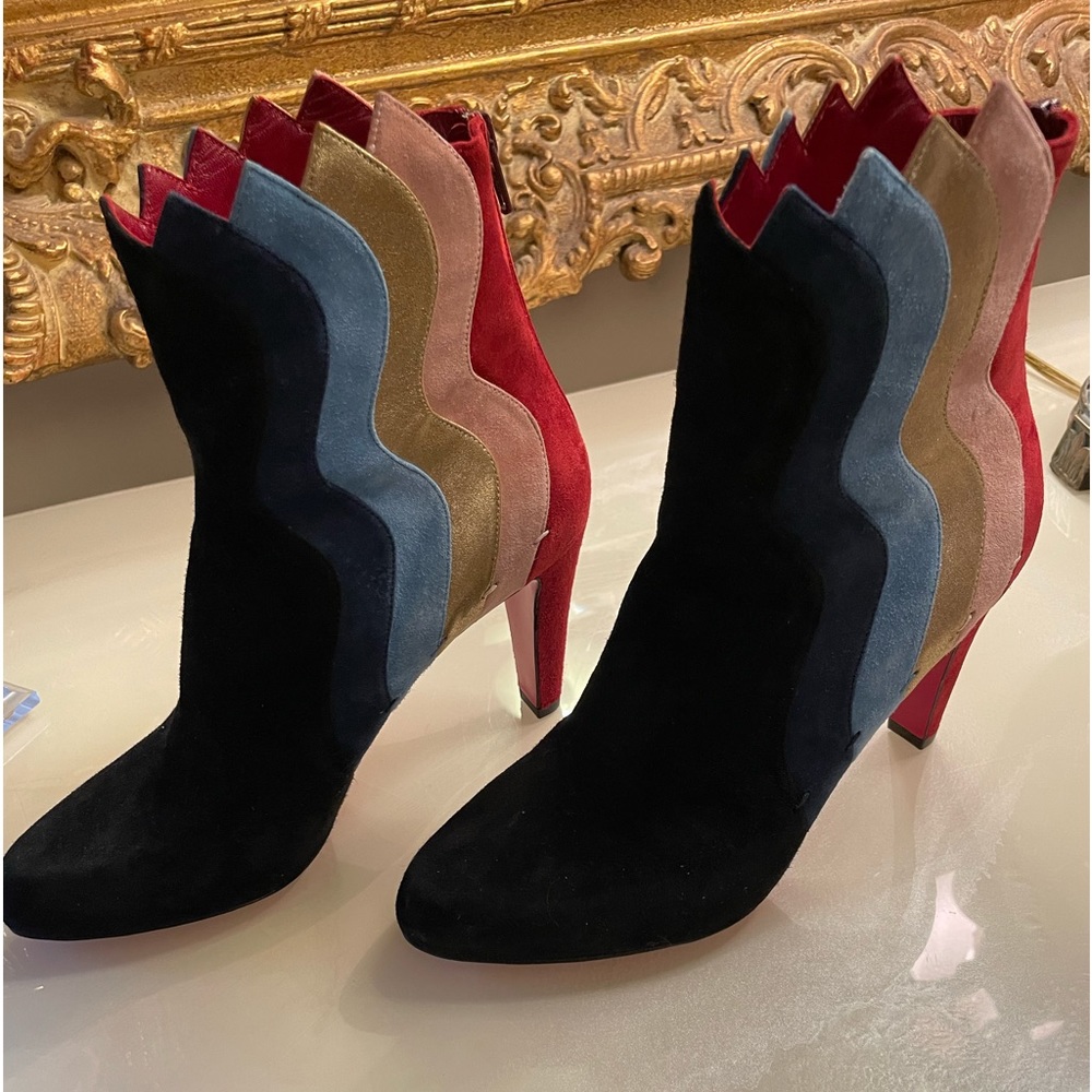 Christian Louboutin multi colored suede booties, size 39